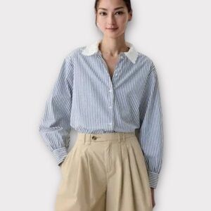 Gap X Doen Organic Cotton Eyelet Big Shirt Blue Stripe NWT